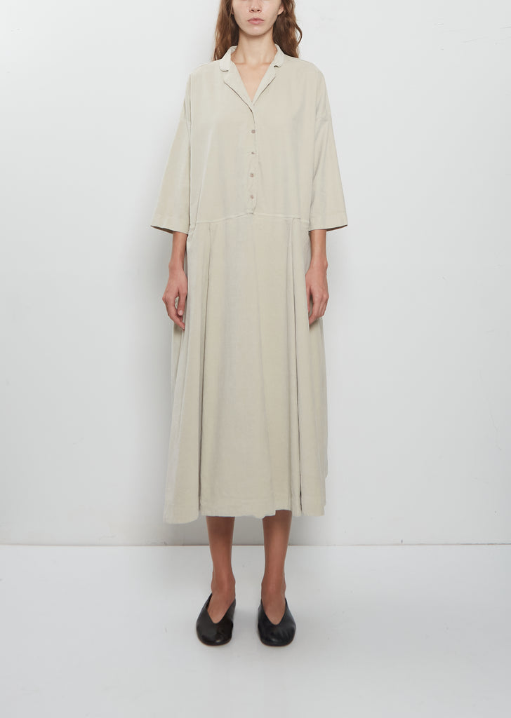 Velvet Tailored Collar Dress — Oatmeal