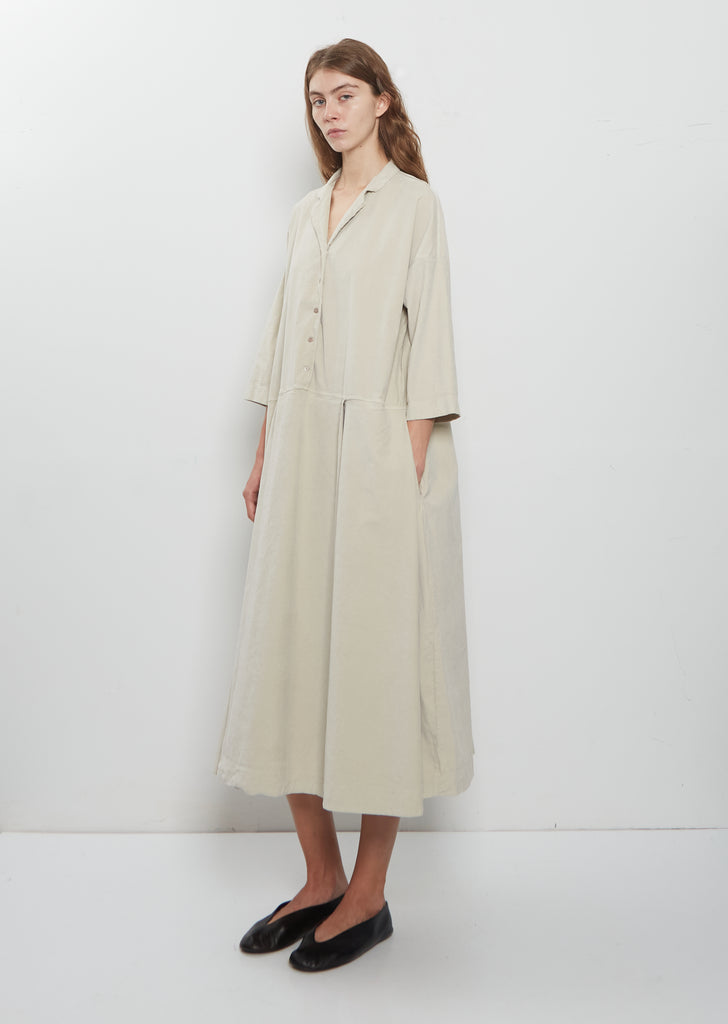 Velvet Tailored Collar Dress — Oatmeal