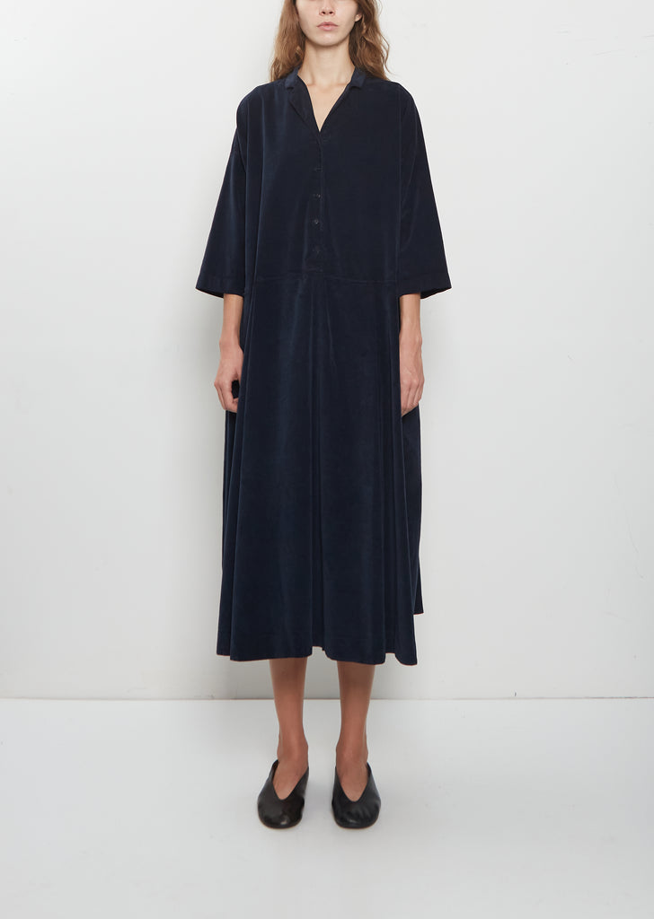 Velvet Tailored Collar Dress —  Navy