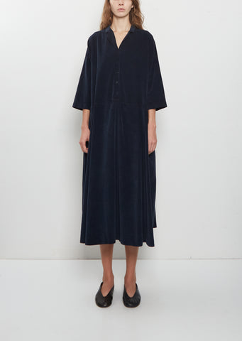 Velvet Tailored Collar Dress —  Navy