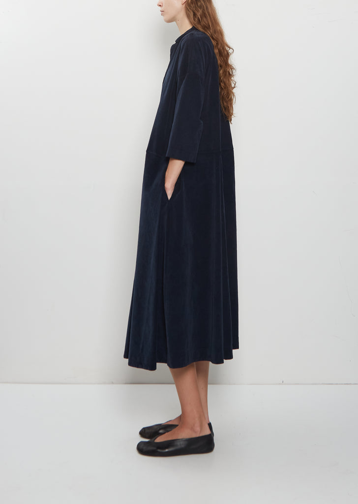 Velvet Tailored Collar Dress —  Navy