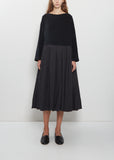 Velvet Tissue Cotton Pleated Dress — Black