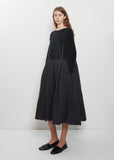 Velvet Tissue Cotton Pleated Dress — Black