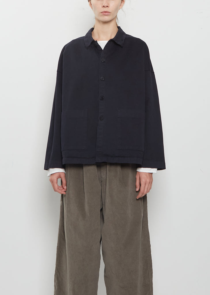 Compact Cotton Overshirt Jacket — Navy