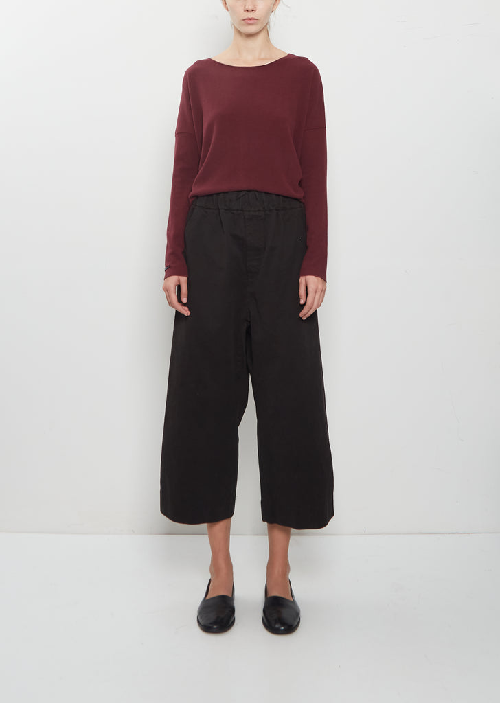 Compact Cotton Wide & Short Trousers — Brown