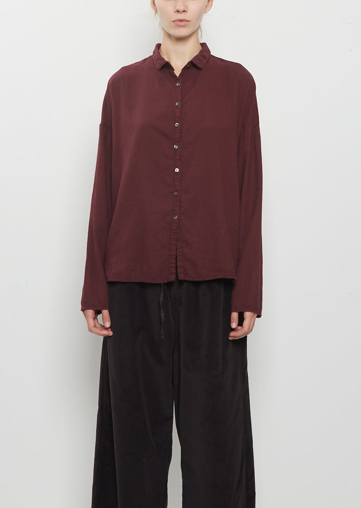 Light Cotton Short Collar Shirt — Wine