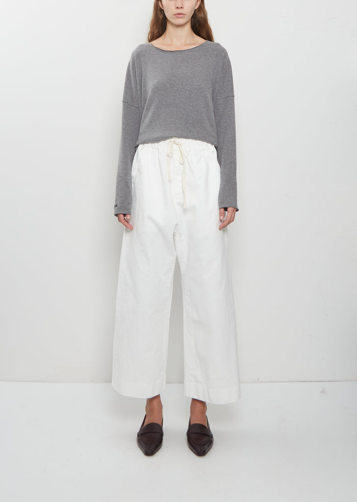 Compact Cotton Wide & Long Trousers — Milk