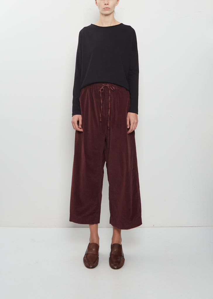 Velvet Wide & Short Trousers — Wine