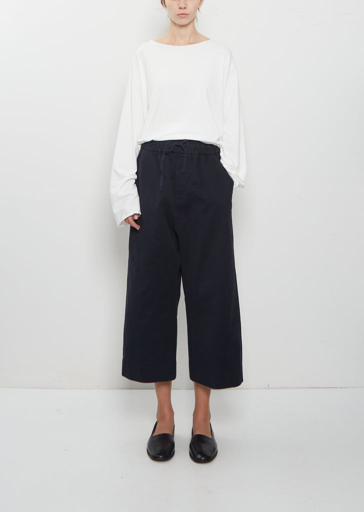 Compact Cotton Wide & Short Trousers — Navy