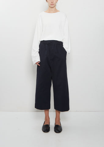 Compact Cotton Wide & Short Trousers — Navy