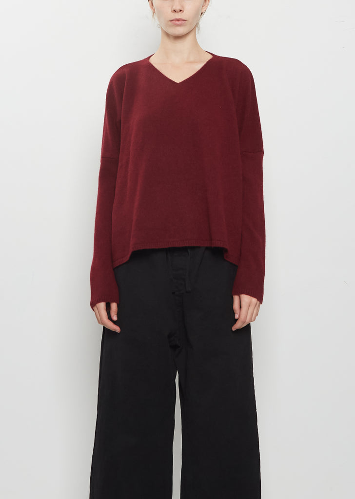 Cashmere V-Neck Sweater — Wine