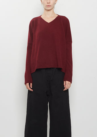 Cashmere V-Neck Sweater — Wine