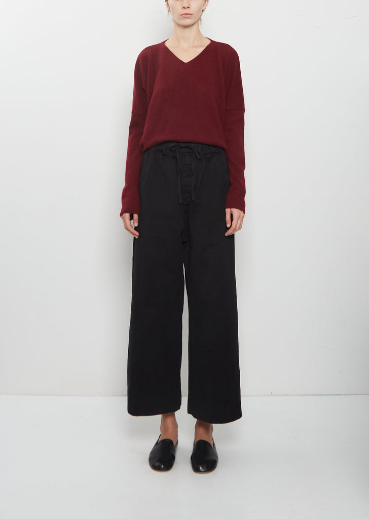 Compact Cotton Wide & Long Trousers — Black