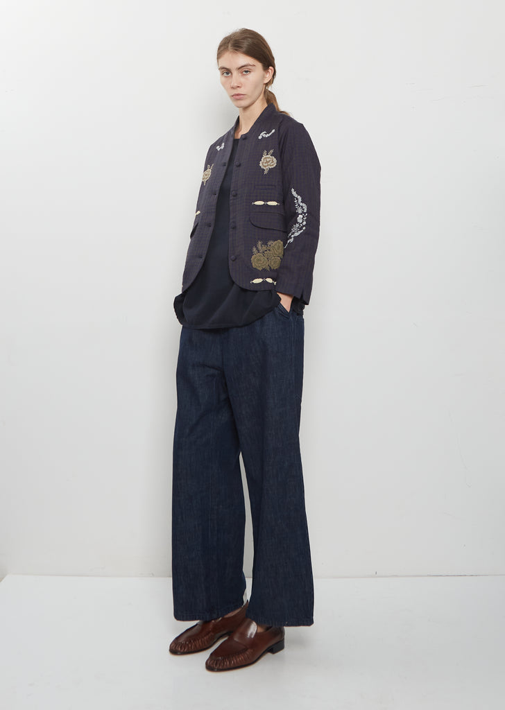 Phil's Flower Beads Wool Jacket — Khaki Check