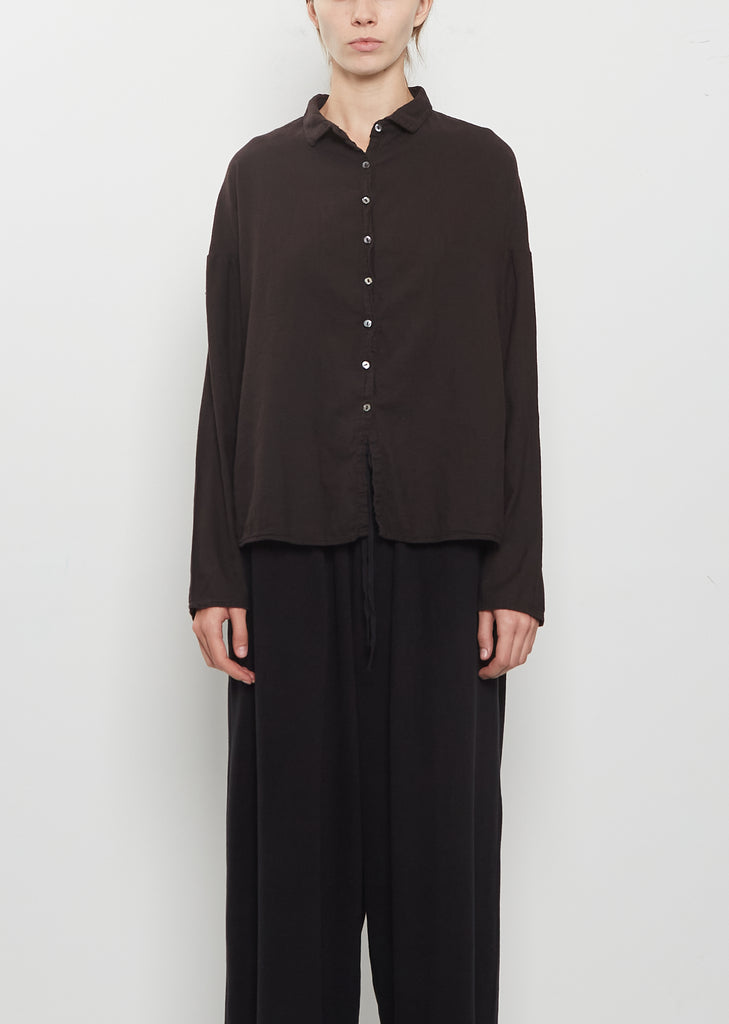 Light Cotton Short Collar Shirt — Brown