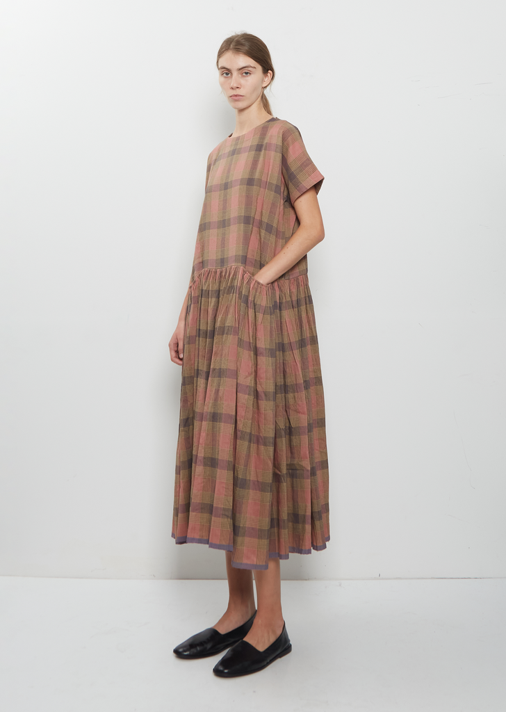 Front Pocket Gather Dress Cap Sleeve
