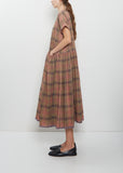 Front Pocket Gather Dress Cap Sleeve