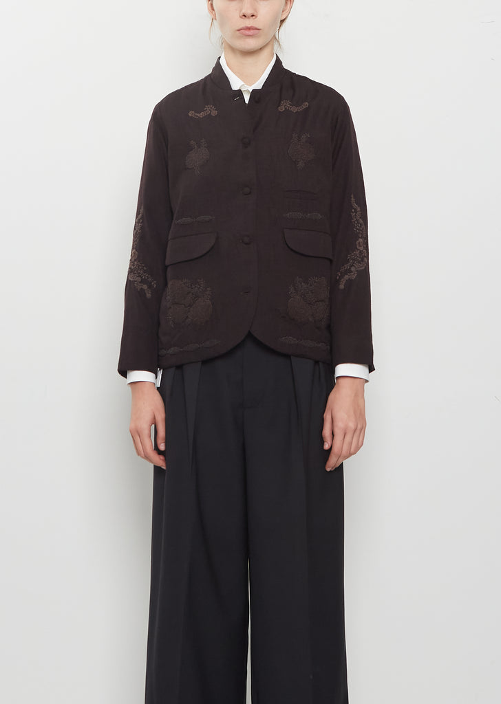Phil's Flower Beads Wool Jacket — Dark Brown
