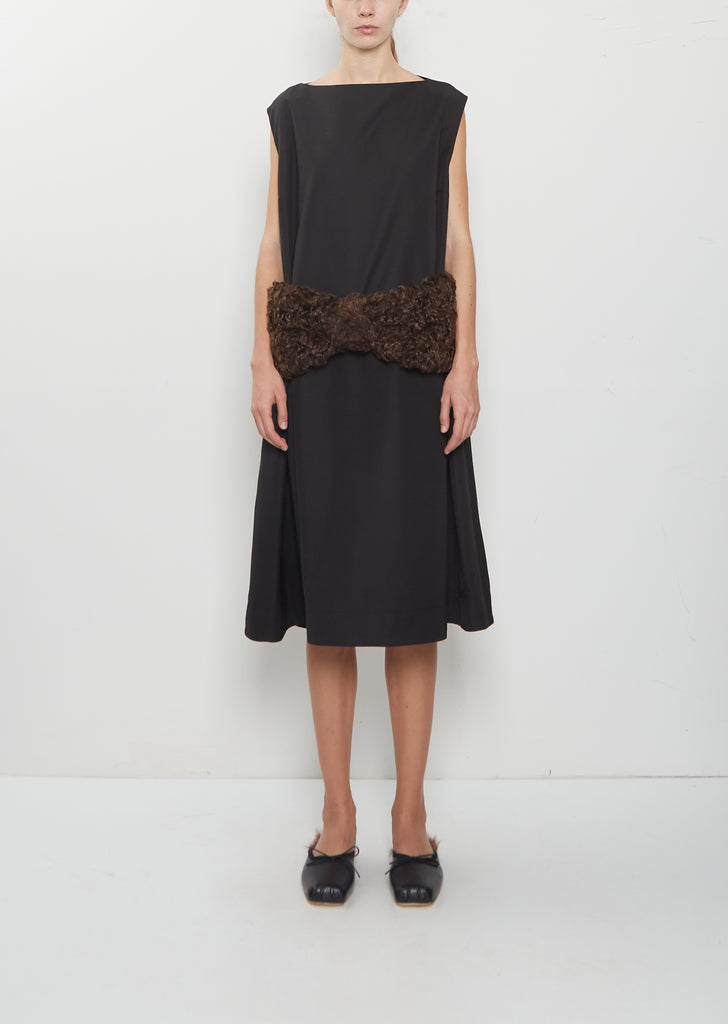 Boxy Peplum Faux Fur Bow Detail Dress