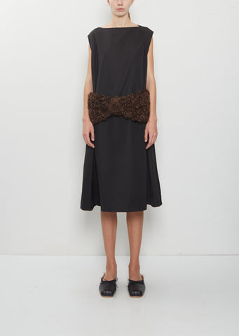 Boxy Peplum Faux Fur Bow Detail Dress