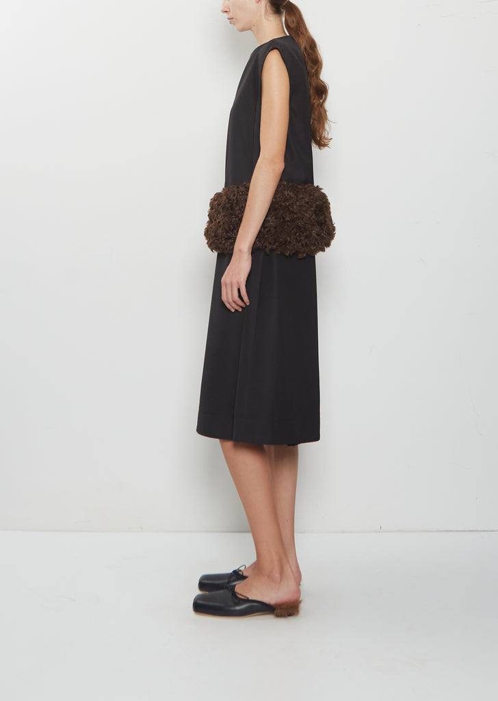 Boxy Peplum Faux Fur Bow Detail Dress