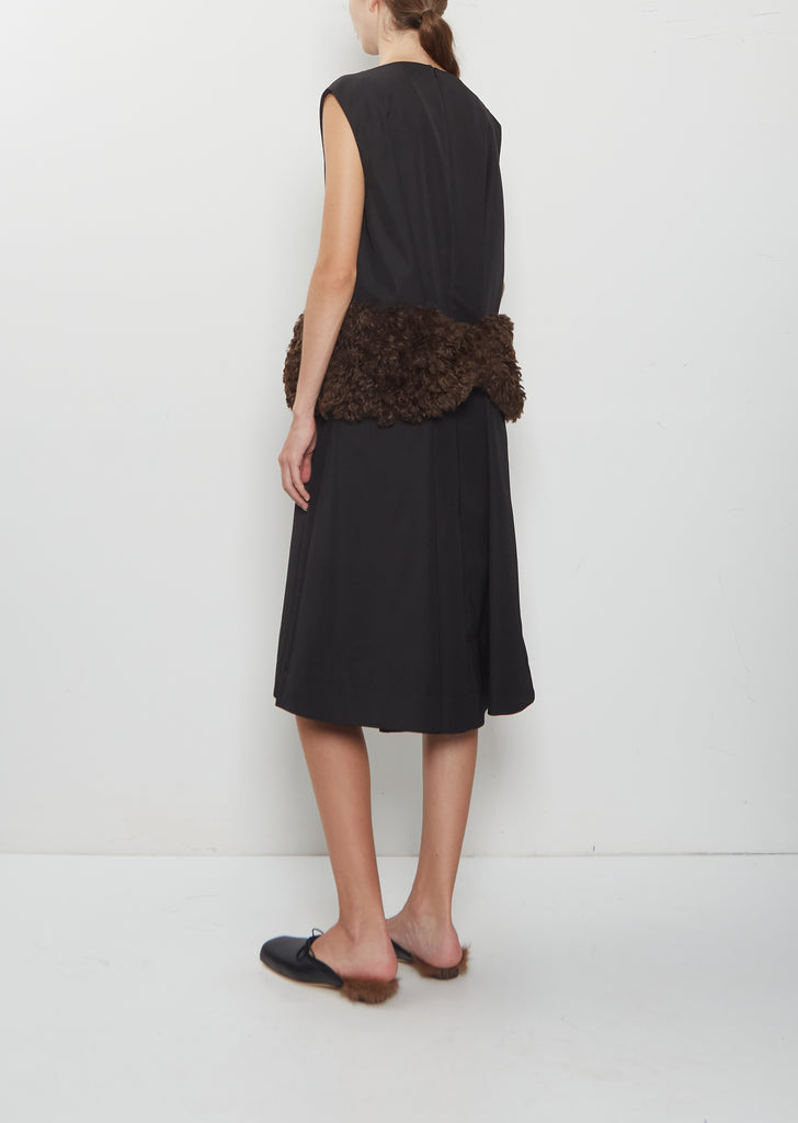 Boxy Peplum Faux Fur Bow Detail Dress