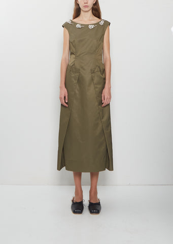 Peeling Waist Embellished Portrait Dress