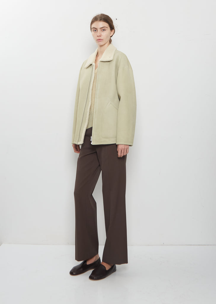 Merino Mouton Zip Blouson — Ivory Lime