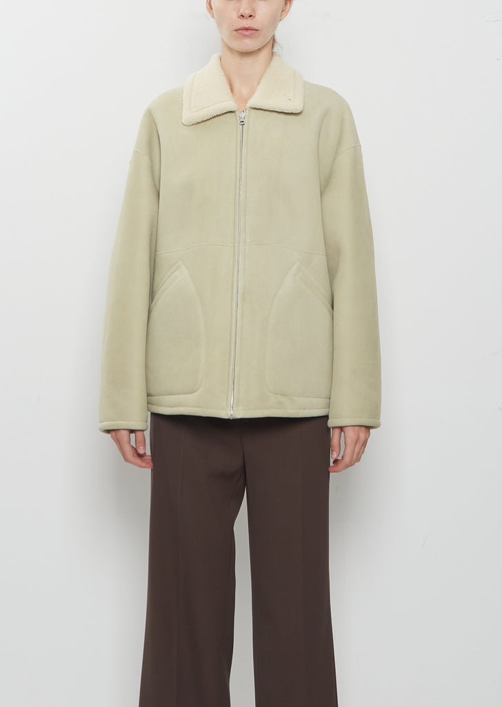 Merino Mouton Zip Blouson — Ivory Lime