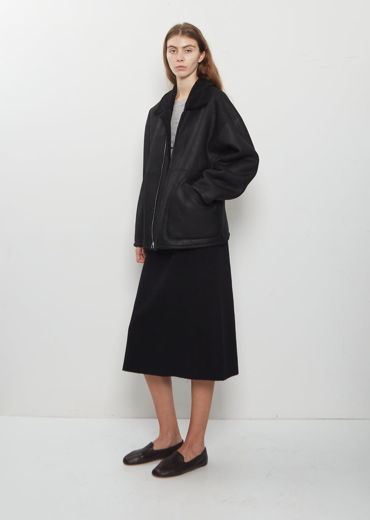Merino Mouton Zip Blouson — Black