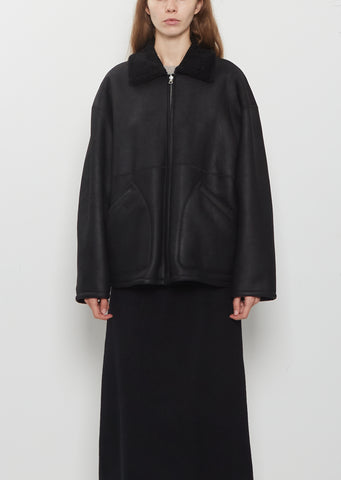 Merino Mouton Zip Blouson — Black