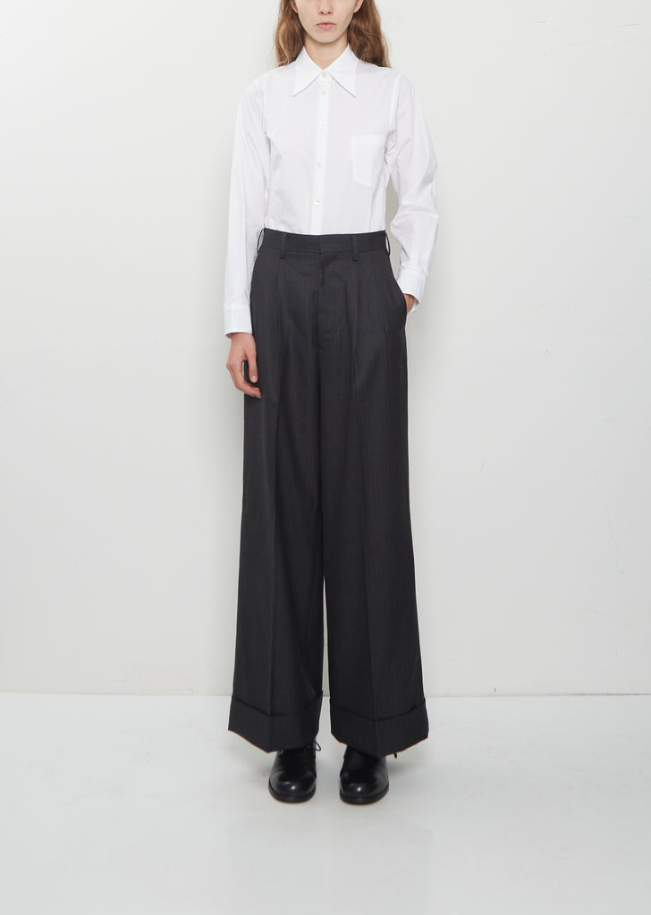 Wool Stripe Pleated Trouser