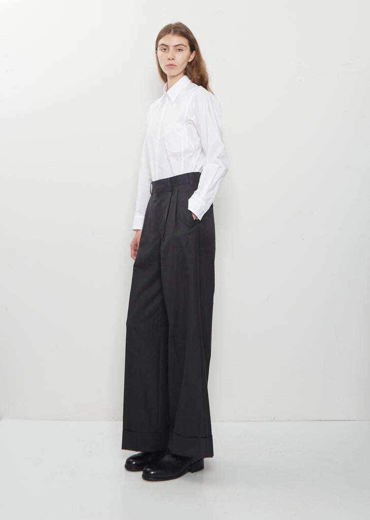 Wool Stripe Pleated Trouser