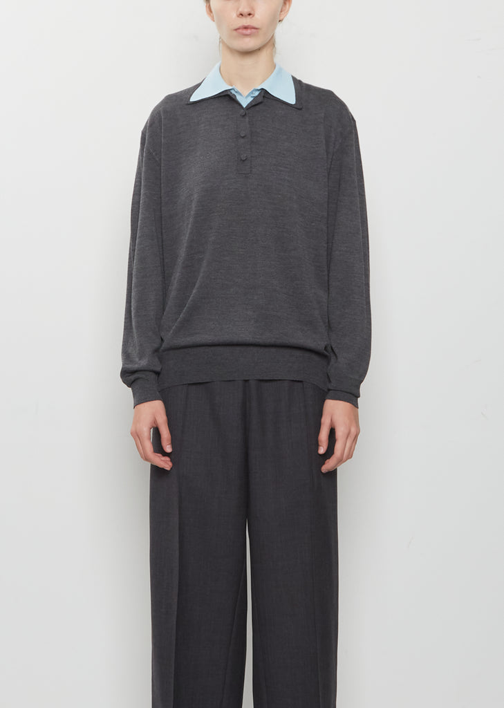 Wool Silk Long Sleeve Polo Shirt Double