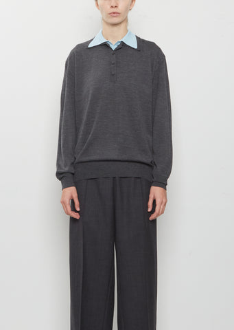 Wool Silk Long Sleeve Polo Shirt Double