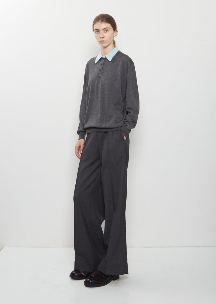 Wool Silk Long Sleeve Polo Shirt Double