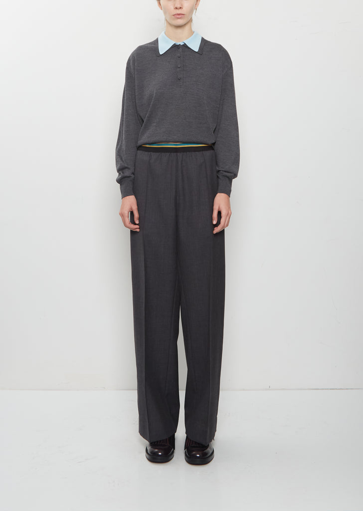 Wool Twill Pleated Elasticated Trousers