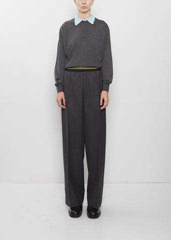 Wool Twill Pleated Elasticated Trousers