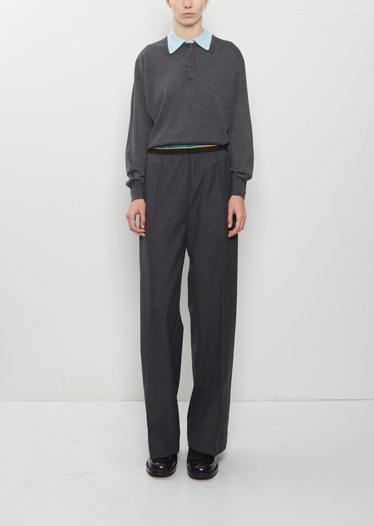 Wool Twill Pleated Elasticated Trousers