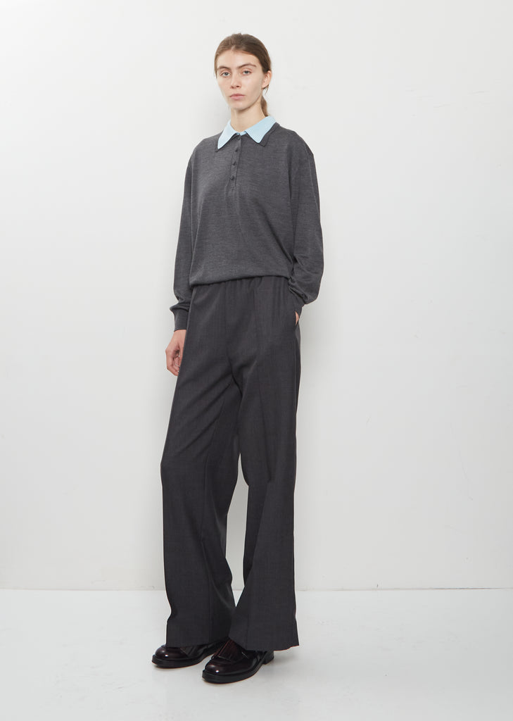 Wool Twill Pleated Elasticated Trousers