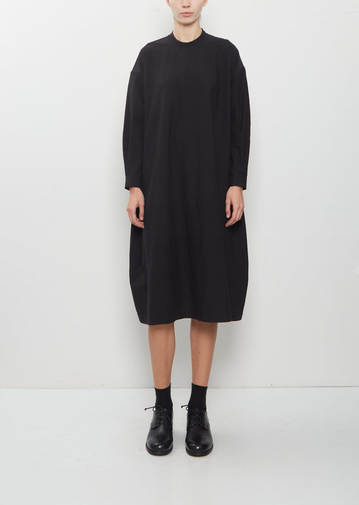 Damia Black Ruffled Collar Crispy Wool Cotton Dress