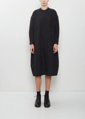 Damia Black Ruffled Collar Crispy Wool Cotton Dress