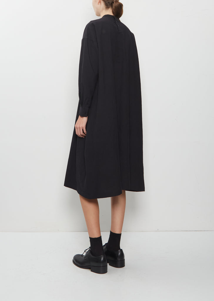 Damia Black Ruffled Collar Crispy Wool Cotton Dress
