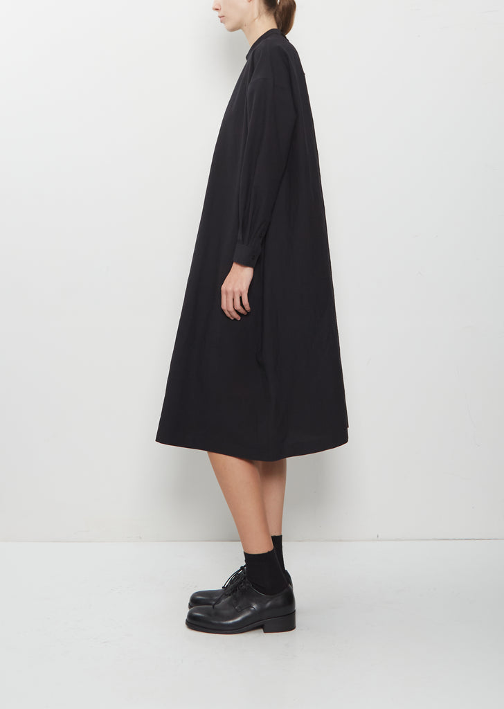 Damia Black Ruffled Collar Crispy Wool Cotton Dress