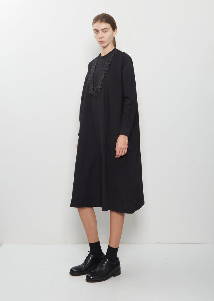Damia Black Ruffled Collar Crispy Wool Cotton Dress