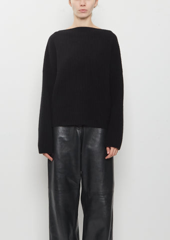 Cashmere Ribbed Batwinged Boatneck Sweater