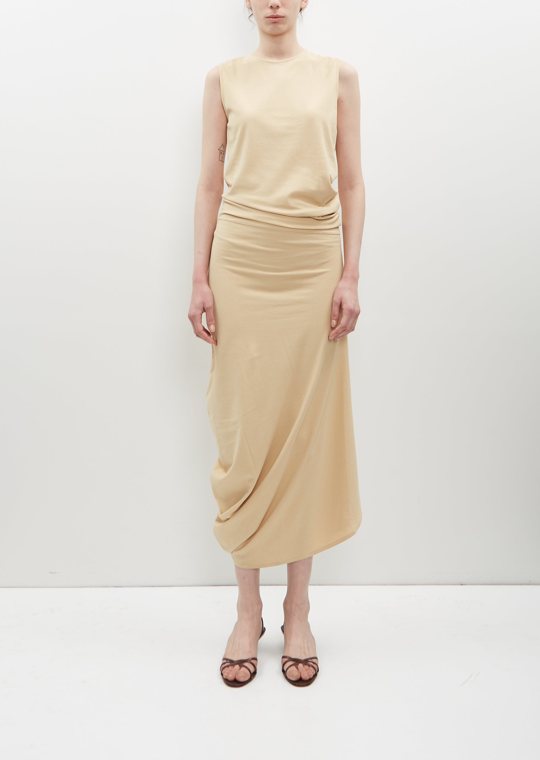 Fitted Twisted Jersey Dress Soft Sand La Garonne Fitted Twisted Jersey Dress Soft Sand La Garonne