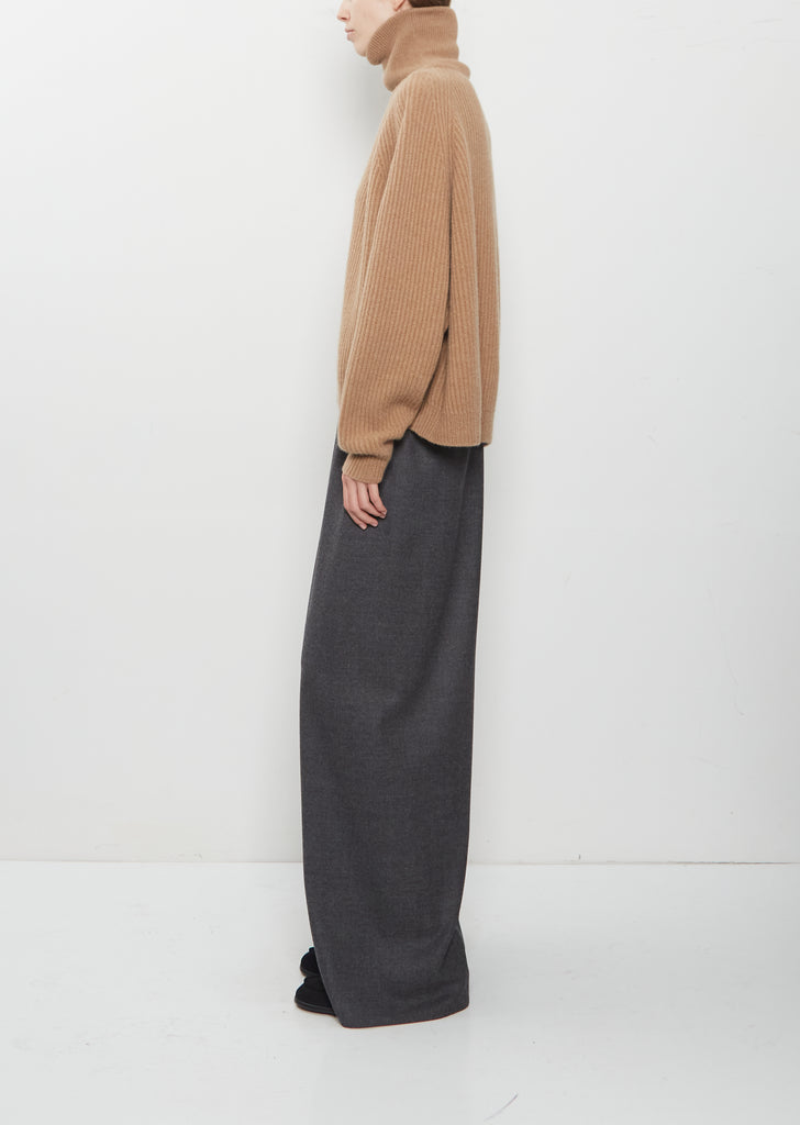 Cashmere Knit T-Neck Ribbed Raglan Sweater