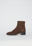Suede Ankle Zip Boot — Chocolate