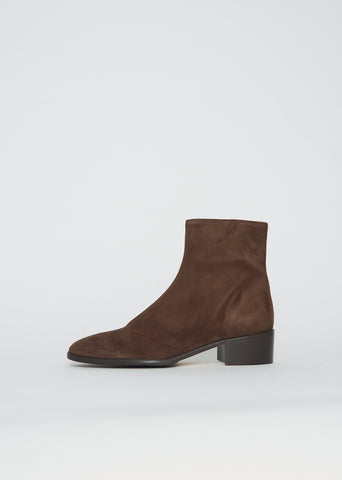 Suede Ankle Zip Boot — Chocolate